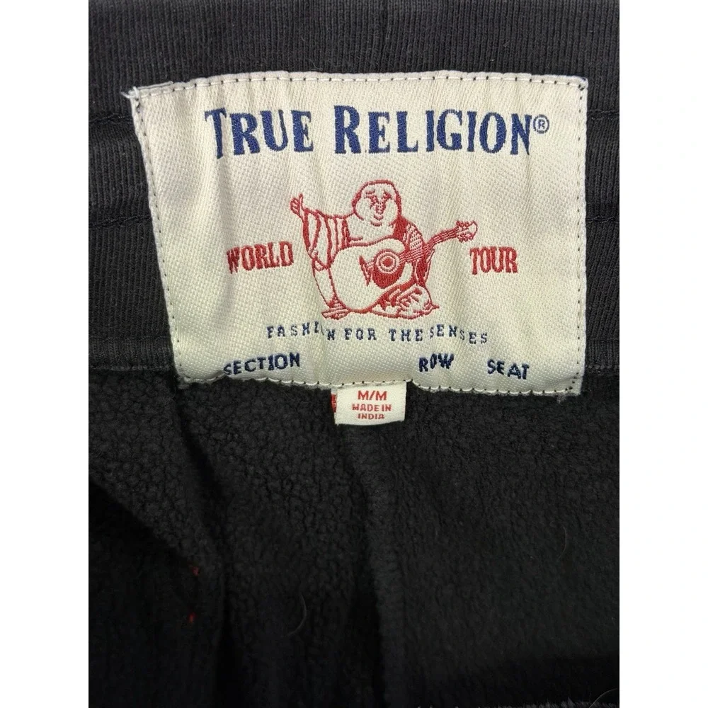 True Religion Jogger Pants Mens Medium Black‎ Red Tapered Fleece Lined Pullon